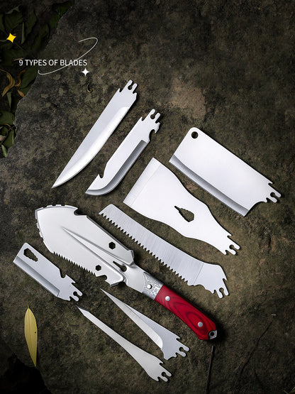 Stainless Steel Multi-Tool Set - Portable Camping & Outdoor Survival Kit with Knife, Shovel, Saw and Bottle Opener
