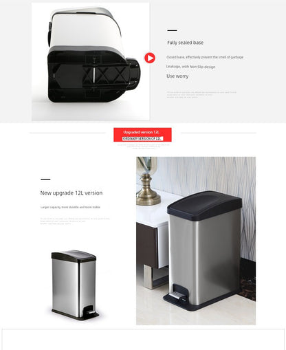 Stainless Steel Pedal Trash Can – Large Home & Living Room Trash Bin with Lid, Nordic Style Bathroom Waste Bin