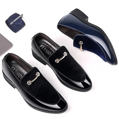 Men’s Black Patent Leather Loafers - Luxury Slip-On Formal Business Casual Party Shoes Large Size