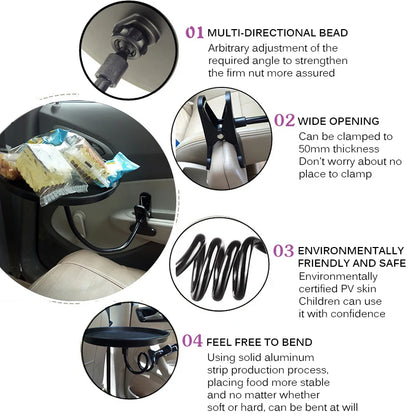 Car Food Tray with Clamp Bracket - Folding Dining Table Drink Holder, Back Seat Water Cup Holder, Car Swivel Tray Pallet