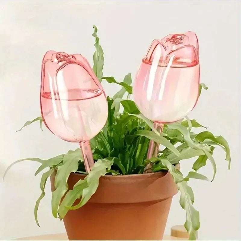 Pink Tulip Plant Watering Balls – Automatic Drippers for Indoor & Outdoor Plants, Easy Gardening Watering Tool