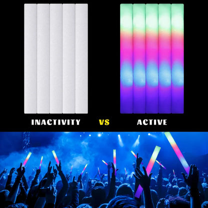 15/30PCS LED Glow Sticks Bulk – Colorful RGB Foam Light-Up Cheer Tubes for Christmas, Birthday, Wedding & Party Supplies