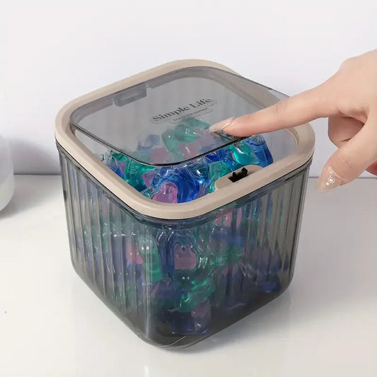 Transparent Mini Desktop Storage Box — Waterproof Pop-Up Cover Organizer for Laundry Detergent, Beads, Powder, Kitchen and Dining Table