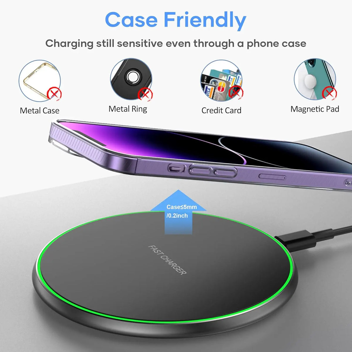 30W Fast Wireless Charging Pad - Wireless Charging Station for iPhone 8–17, Samsung Galaxy S23 and Compatible Xiaomi Devices