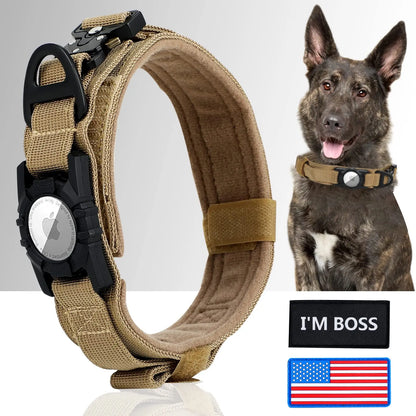 AirTag Tactical Dog Collar with Holder & Handle – Adjustable Military GPS Collar for Medium & Large Dogs
