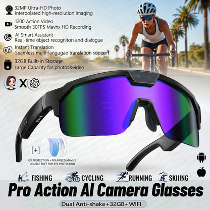 AI Smart Sports Camera Glasses - HD Anti-Shake Recording Sunglasses for Cycling, Riding & Outdoor Activities