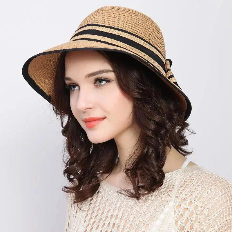 Muchique Women’s Summer Boater Hat – Wide Brim Straw Beach & Travel Hat with Casual Bow
