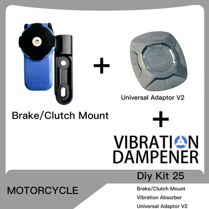 Motorcycle Handlebar Stem Fork Phone Mount — Vibration Dampener with MAG Universal Adapter, Wireless Charger & Mirror Brake Compatible