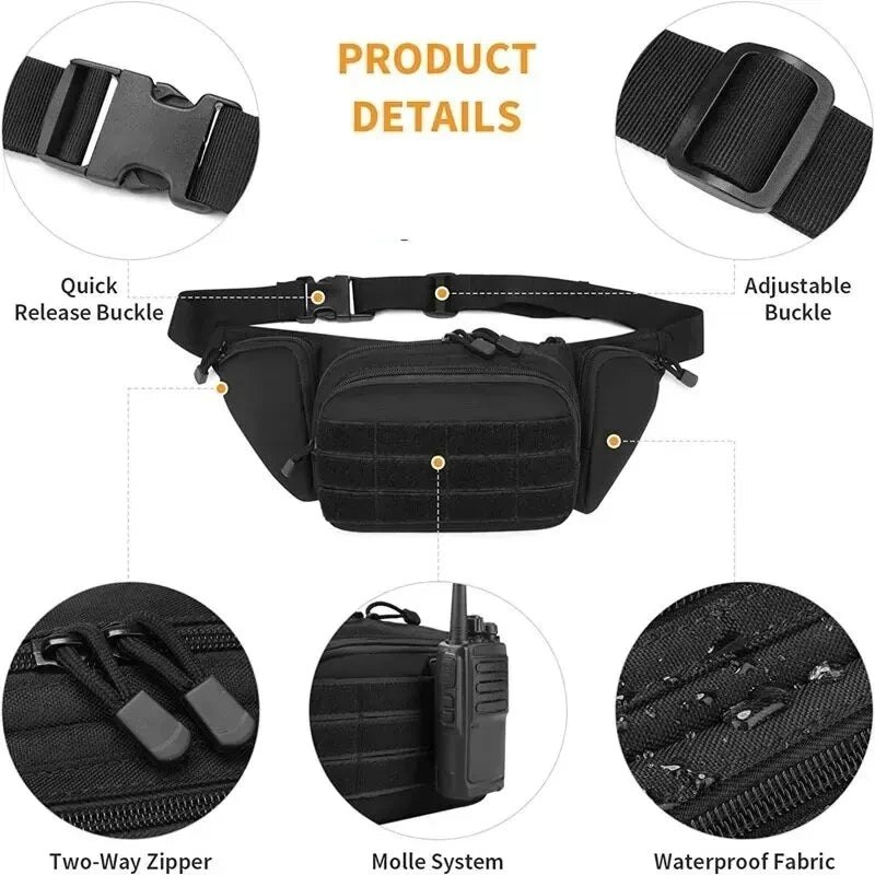 Tactical Fanny Pack - Nylon Backpack for Hiking, Outdoor Sports, and Camping, with Phone and Airsoft Bag Compartments