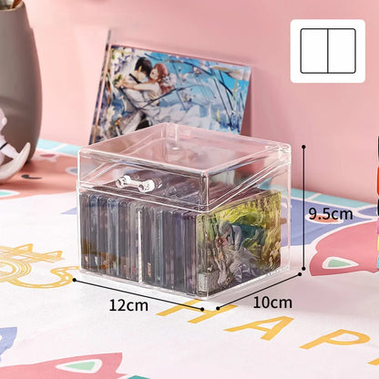 Kpop Photocard Storage Box – Transparent Acrylic Photo Card Organizer with Compartments Flip Case Protector