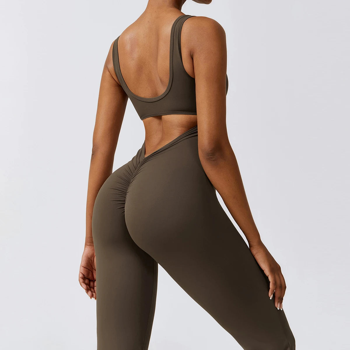 Flaunt Your Style: Sexy Back V Jumpsuit Gym Set - Women's Sportswear, Fitness Rompers for Stretch Workout Bodysuits