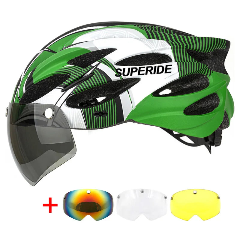 SUPERIDE Ultralight Cycling Helmet - In-Mold Road & MTB Bike Helmet with Magnetic Goggles & Sun Visor for Men & Women