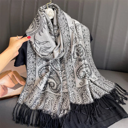 Luxury Autumn Cashmere Pashmina Shawl – Warm Winter Scarves for Women, Printed Cotton Foulard Stole Scarf 2023