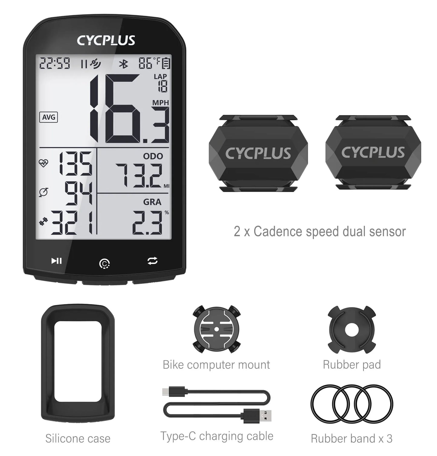 CYCPLUS M1 GPS Bicycle Computer - Bluetooth 5.0 & ANT+ Cycling Speedometer | Speed Meter Compatible with Garmin Zwift | Bike Accessories