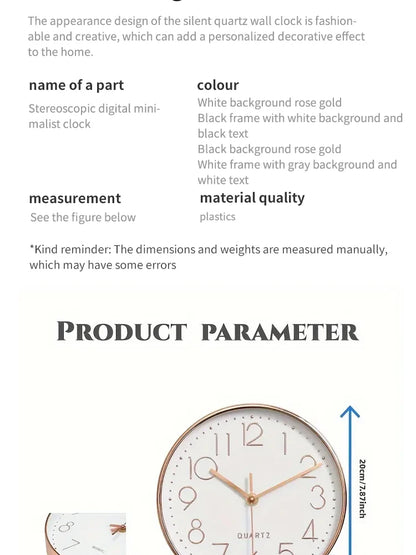 8-Inch Silent Quartz Wall Clock – Hole-Free Minimalist Cubic Digital Clock for Living Room & Bedroom Decor