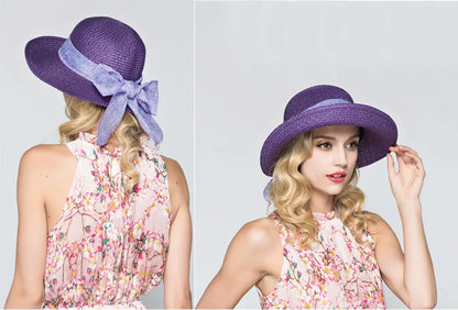 Women’s Summer Bow Ribbon Panama Hat – Beach Straw Cap Bonnet, Stylish Sun Hat for Women