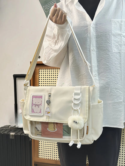 Y2K Japanese Harajuku School Bag — 2024 Transparent Itabag Crossbody for Teenage Girls with DIY Badge Display Plate