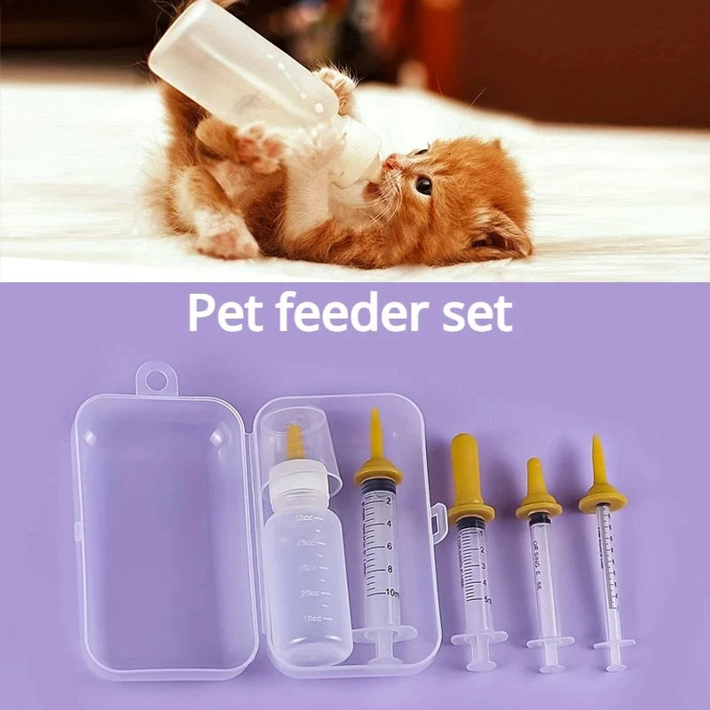 Pet Feeding Device Set - Bottle and Syringe Kit for Newborn Kittens, Puppies, and Pet Medication Feeding