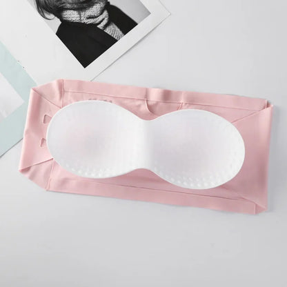 2 Piece Women's Strapless Tube Top Bras – Seamless Ice Silk Bandeau with Back Buckle, Invisible Underwear