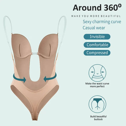 Women’s Full Body Shaper Bodysuit – Backless Thong, Invisible Tummy Control Shapewear for Slimming & Contour