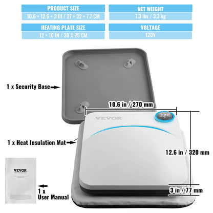 VEVOR Portable Heat Press Machine - 9x9/12x10 Inch, DIY Shirt Printing, Multifunctional Sublimation Transfer for HTV Vinyl, T-Shirt & Bag