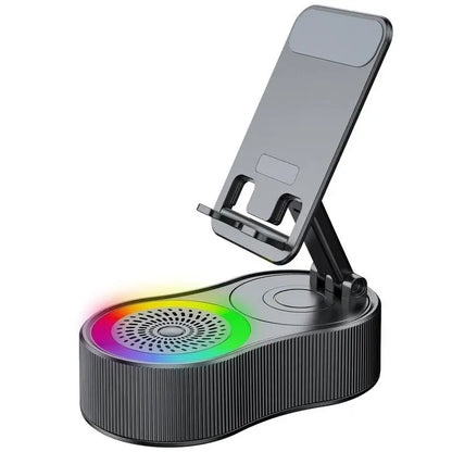 360° Rotatable Phone Stand with Bluetooth Speaker - RGB Light & Height-Adjustable Cell Phone Holder