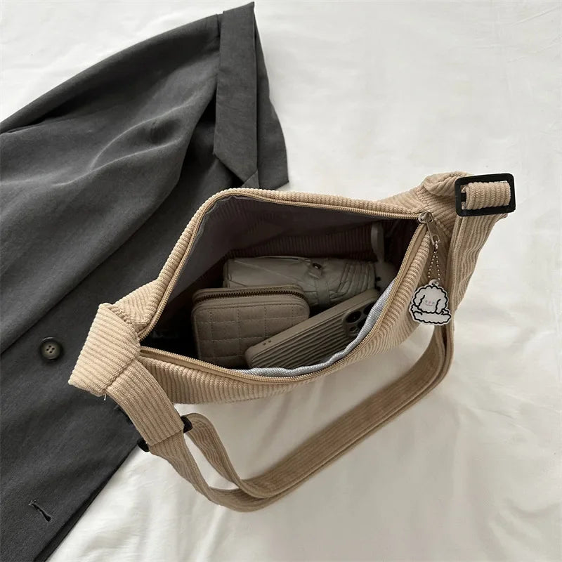 Corduroy Lazy Wind Dumpling Bag | Japanese Literary Single Shoulder Crossbody for Students | Casual Korean Style for Women