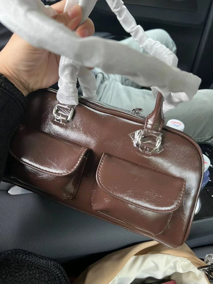 Korean Xu Yunzhen Sane Style Bowling Bag — Oil Boston Tote Underarm Bag for Women