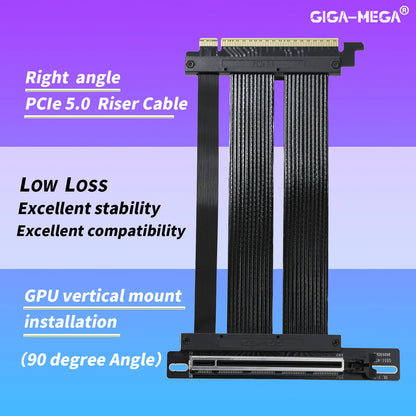 PCIe 5.0 X16 GPU Riser Cable - Gen5 128GB/s Right-Angle Graphics Card Extension for Vertical PC Mounting