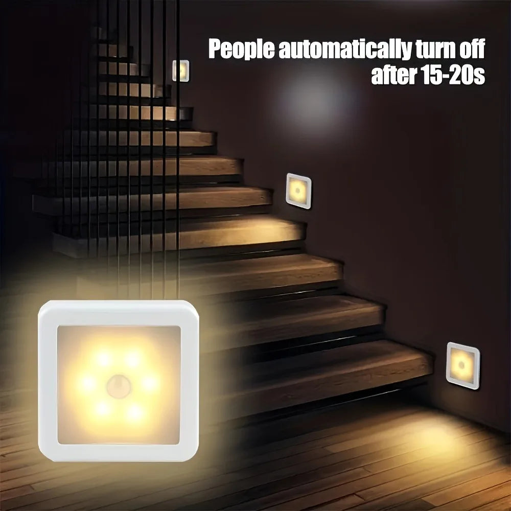 Smart LED Motion Sensor Night Light – Battery-Powered Wall-Mounted Warm & White Light for Bedroom & Corridor