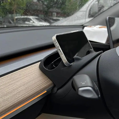 Steering Wheel Front Storage Box for Tesla Model 3/Y 2023 – Multifunctional Silicone Phone & Glasses Holder Car Accessory
