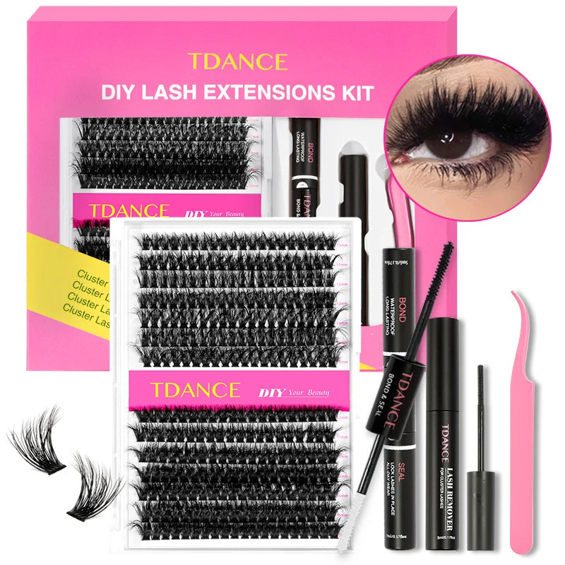 TDANCE 280PCS DIY Lash Extension Kit – Mix Clusters (30D/40D) with Bond, Seal & Remover for At-Home Application