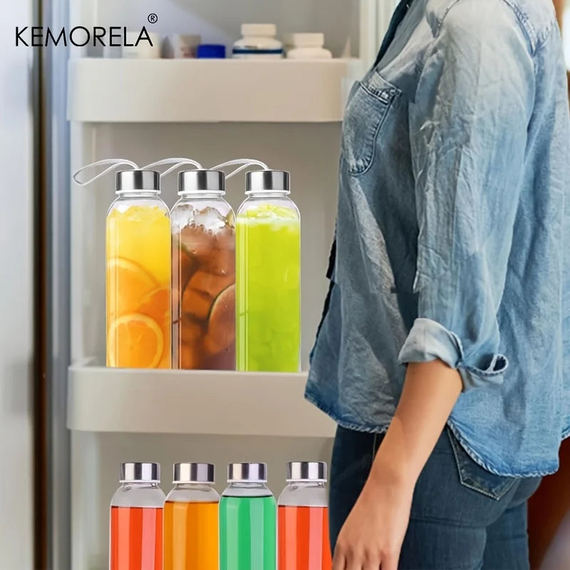Glass Sports Water Bottle - 500/750/1000ML Juice & Coffee Bottle with Carry Strap and Cleaning Brush