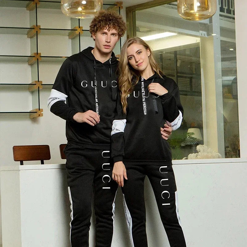Men's Fashion Tracksuit Set – Hoodie & Sweatpants with Trendy Print | Casual Black & White Jogger Outfit