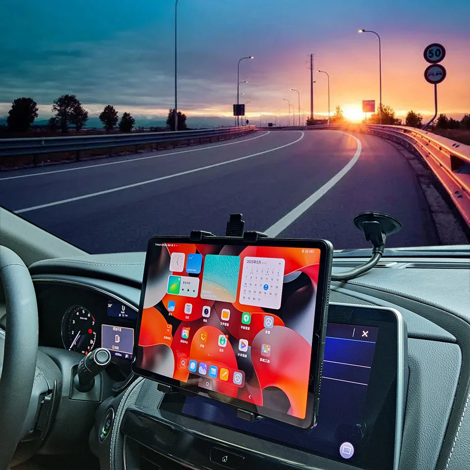 Car Tablet Holder Long Arm — Suction Cup Mount for 7-13'' iPad, Xiaomi Tablet, SUV & Truck