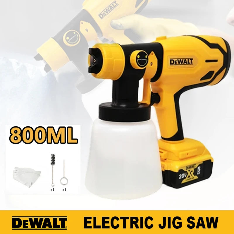 Dewalt 800ML Electric Spray Gun – Cordless Paint Sprayer for Auto & Furniture Coating, Compatible with Dewalt 18V/20V Battery