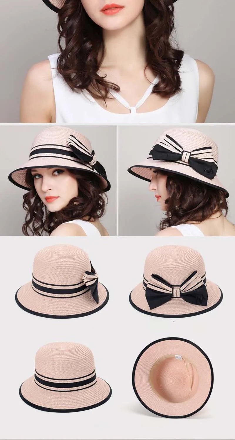 Muchique Women’s Summer Boater Hat – Wide Brim Straw Beach & Travel Hat with Casual Bow