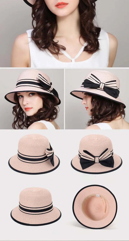 Muchique Women’s Summer Boater Hat – Wide Brim Straw Beach & Travel Hat with Casual Bow