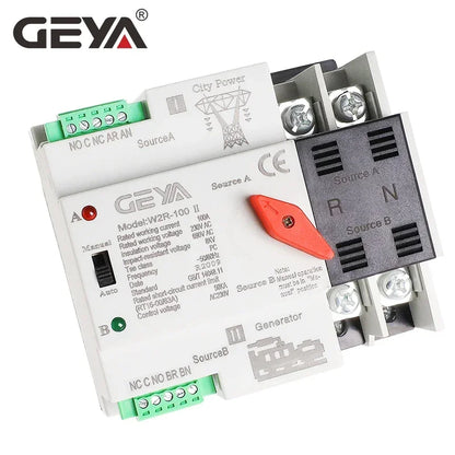 GEYA W2R Dual Power Automatic Transfer Switch - 110V 220V Household ATS Circuit Switch 63A 100A 50/60Hz Backup Power Controller