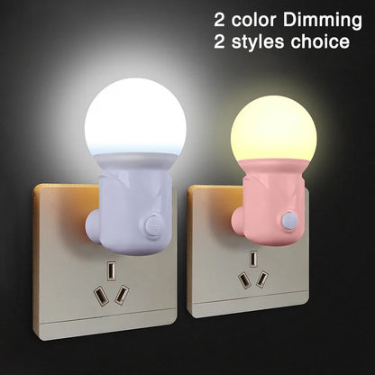 LED Night Light with EU/US Plug – 2-Color Dimmer, Eye Protection, Baby Nursing, Sleep, Reading, Living Room Lamp