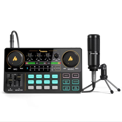 Maono AM200-S1 Microphone & Sound Card Set – MaonoCaster Audio Interface with Condenser Mic for Live Streaming, Recording on PC & Phone