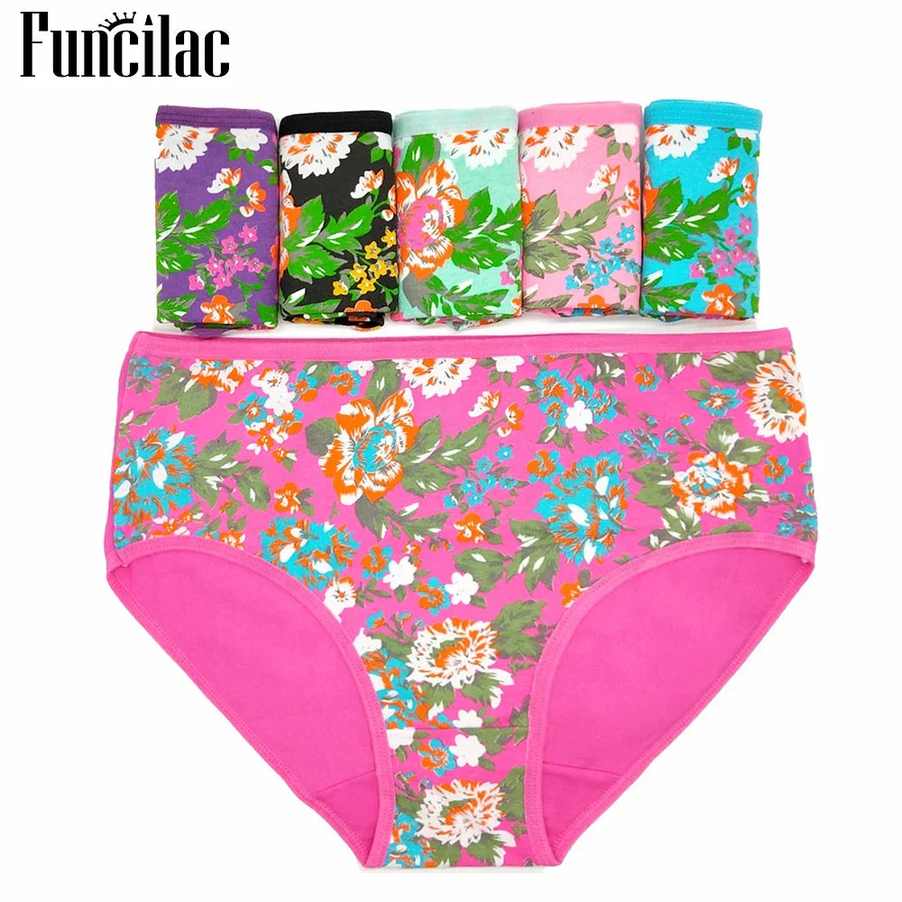 6 Pcs Women’s Cotton Briefs Set - Plus Size Sexy Print Mid-Rise Panties with Breathable Cotton Crotch