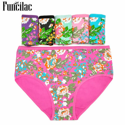 6 Pcs Women’s Cotton Briefs Set - Plus Size Sexy Print Mid-Rise Panties with Breathable Cotton Crotch
