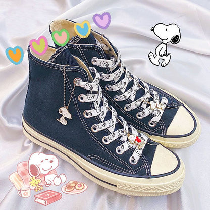Snoopy Thick Flat Shoelaces – Non-Elastic Athletic & Casual Sneaker Accessories