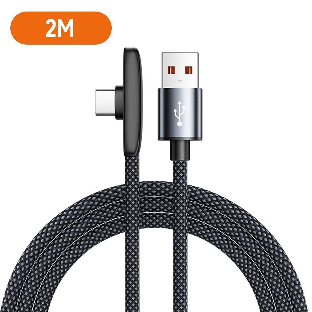 100W USB-C Fast Charging Cable - 90° Elbow PD Data & Gaming Cable for Samsung, Huawei, POCO & Realme
