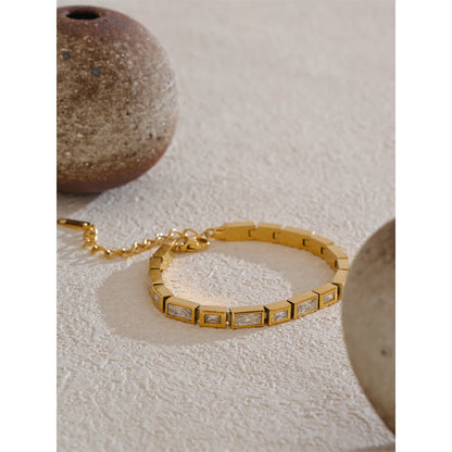 Yhpup Waterproof Stainless Steel Bracelet – Shiny Cubic Zirconia Chain Premium Bangle Jewelry