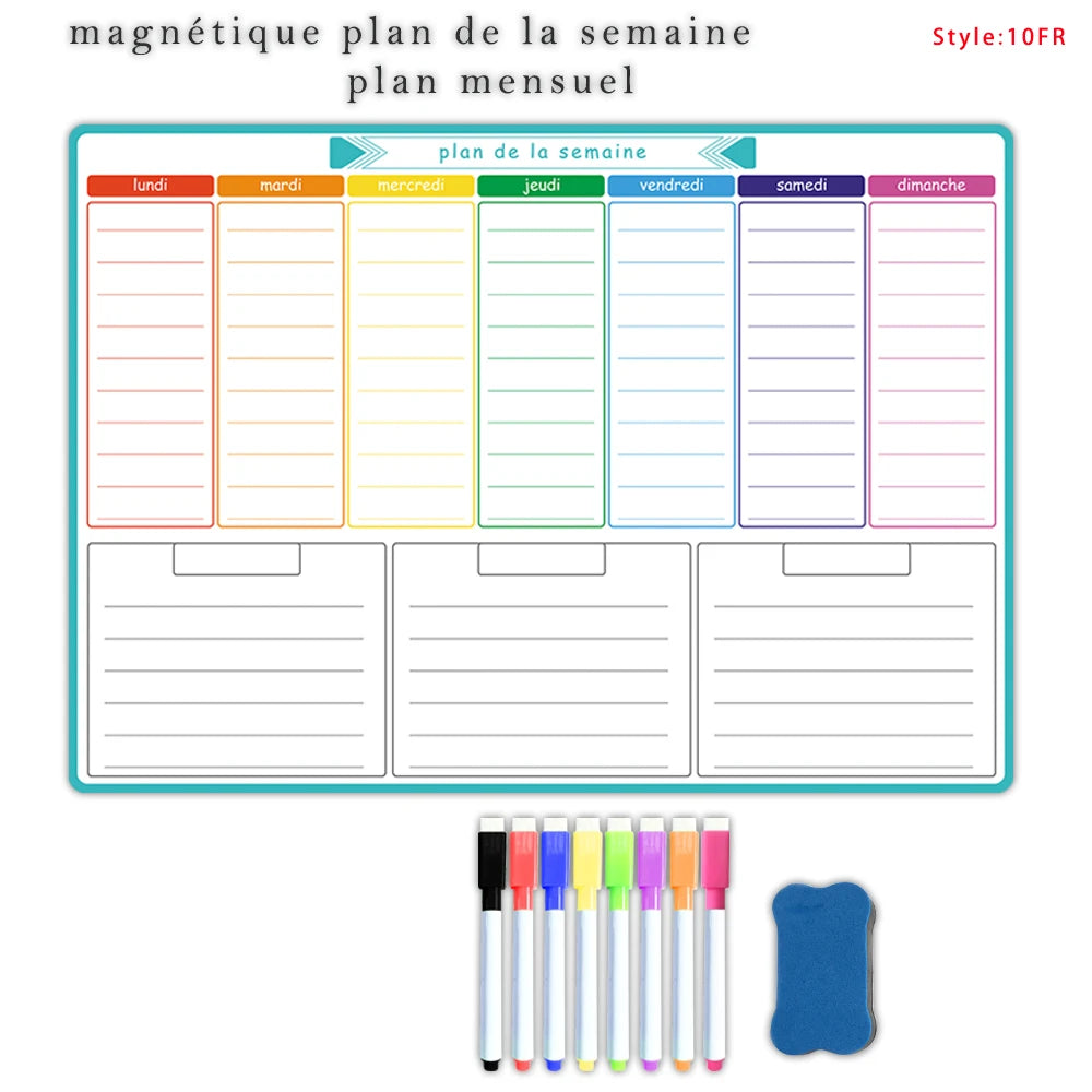A3 Dry Erase Whiteboard Fridge Calendar – Weekly & Monthly Planner in Spanish, French, English