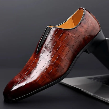 Men’s PU Leather Loafers - Breathable Comfortable Embossed Business Casual Formal Shoes Size 48