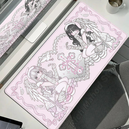 Anime Cute Angel Girl XXL Mouse Pad — Extended Gaming Desk Mat for Laptop, PC, Keyboard, Kawaii Pink Mousepad Carpet