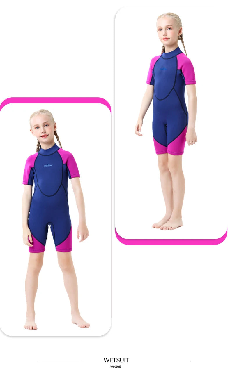 Children's 2mm/3mm Neoprene Wetsuit – One-Piece Long Sleeve Diving Suit for Cold Protection, Sunscreen, Surfing, Swimming & Snorkeling